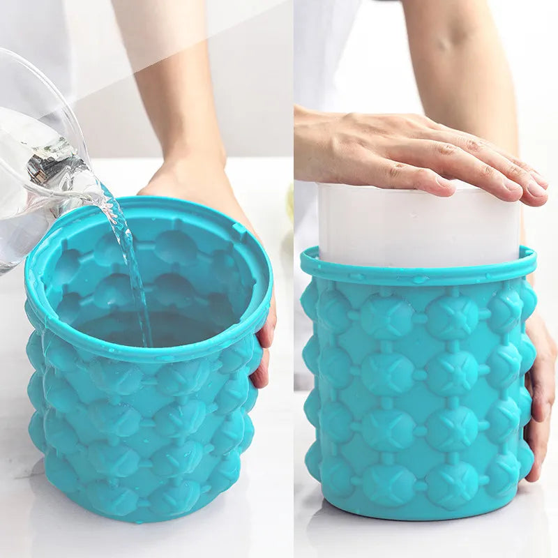 Silicone Ice Cube Molder Portable Bucket